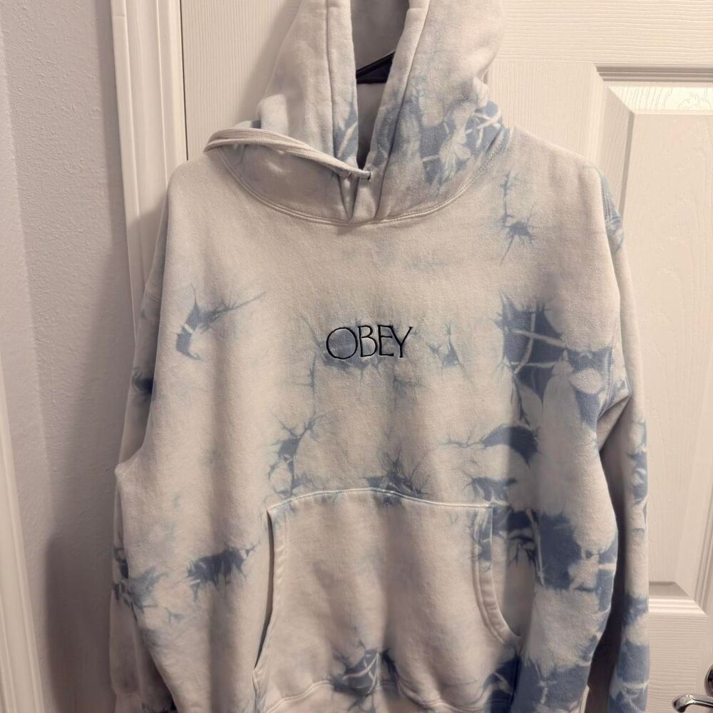 Obey Men's Blue and White Hoodie